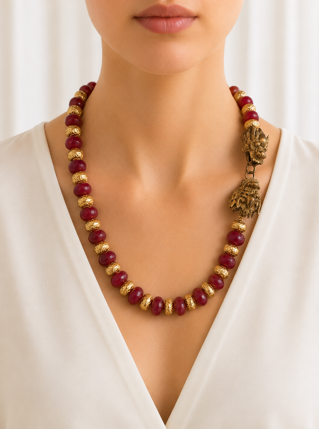 Fasted Ruby with Dragon Clasp Necklace