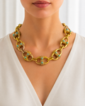 Turquoise Cabochon Statement Link Necklace
