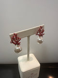 Red Coral & Pearl Earrings