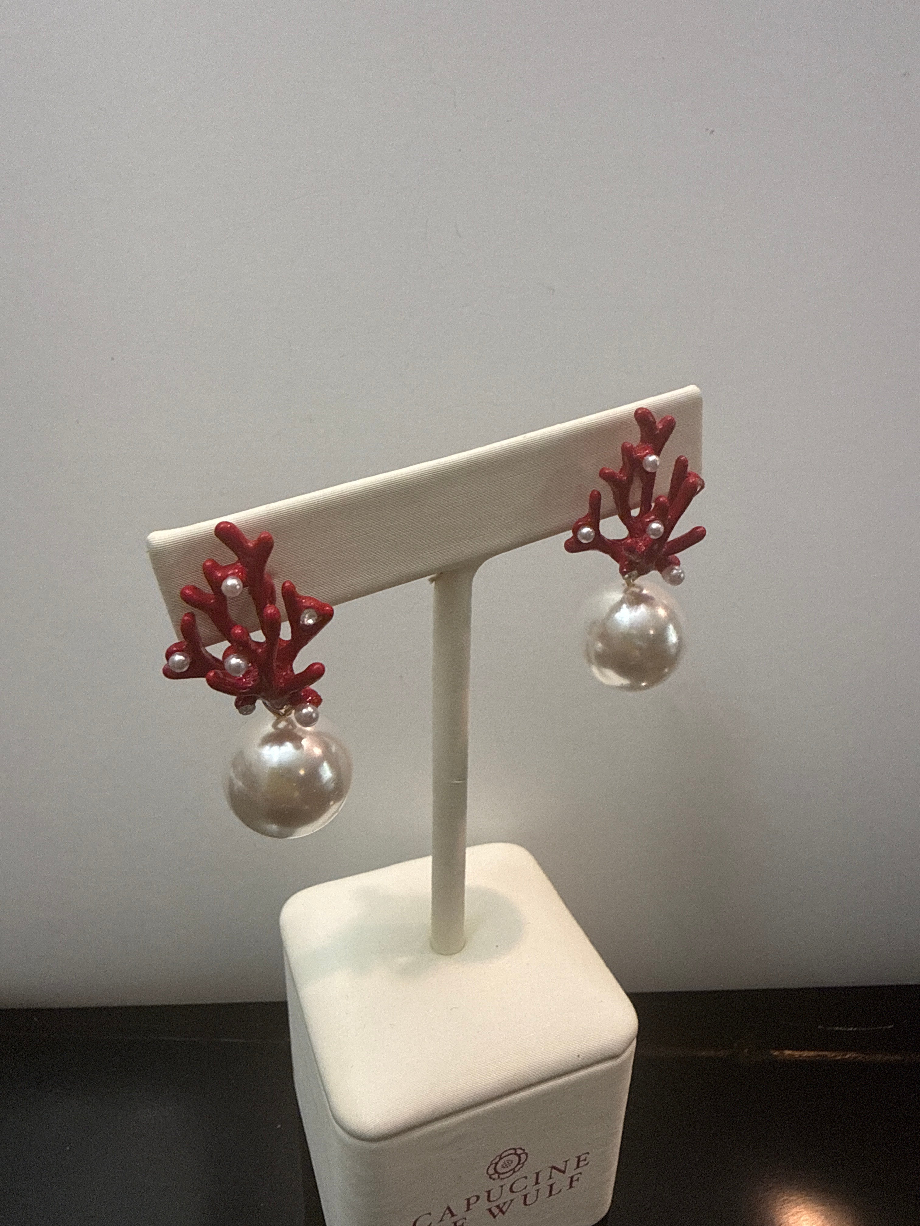 Red Coral & Pearl Earrings