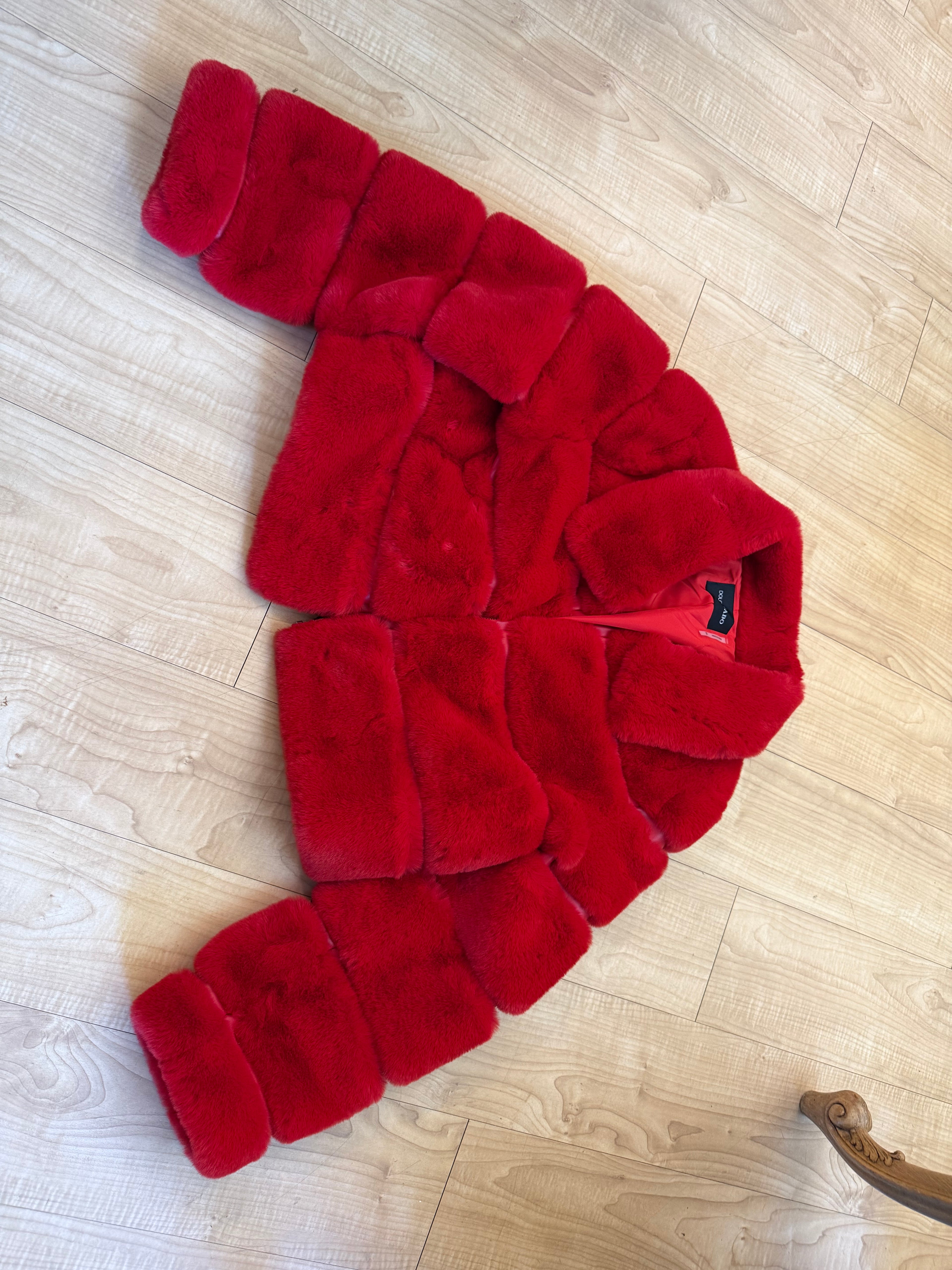 Short, red fur jacket