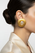 Gold Disc Pearl Earrings