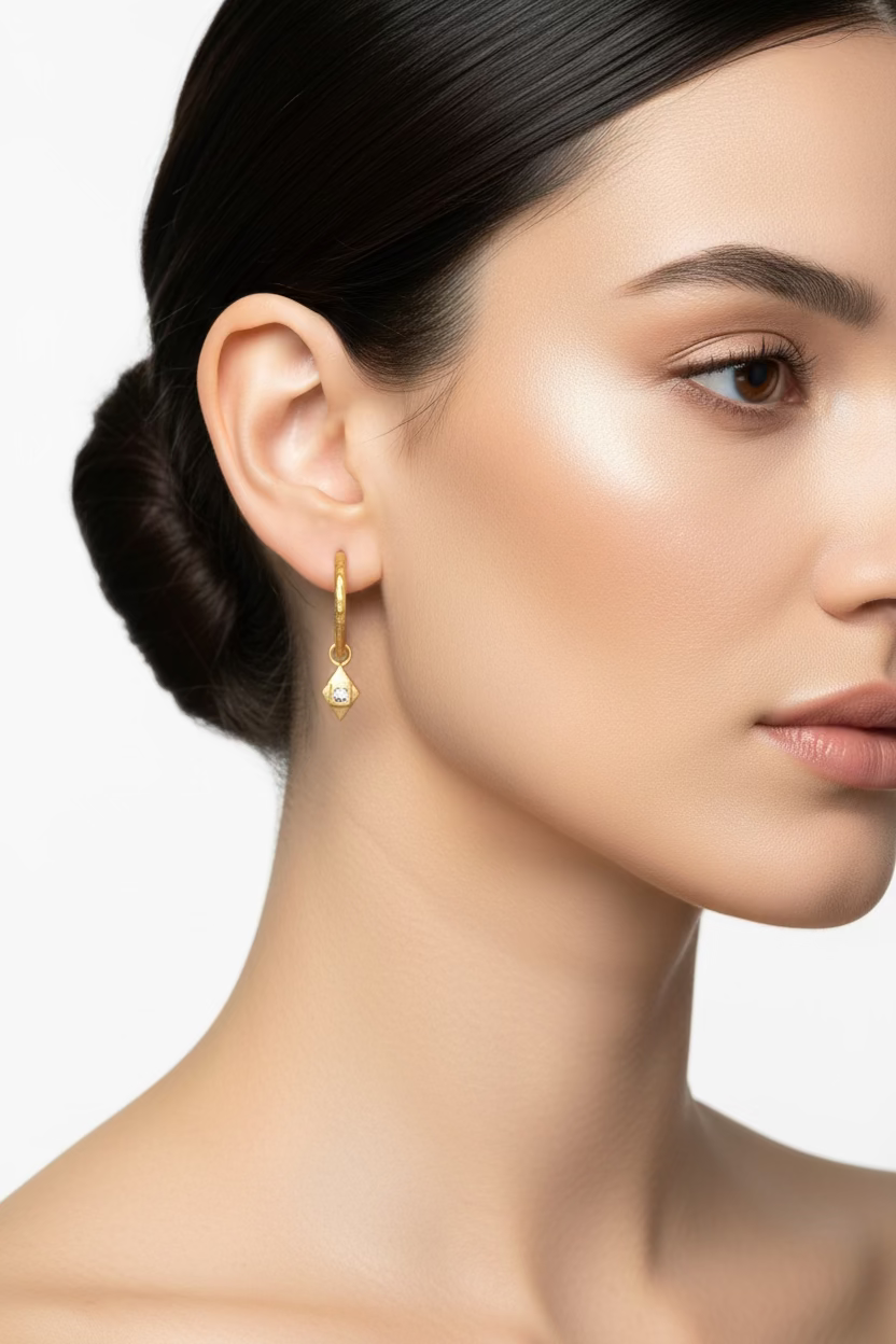 Gold Diamond Drop Hoop Earrings