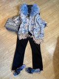 Blue and white fringe wrap
