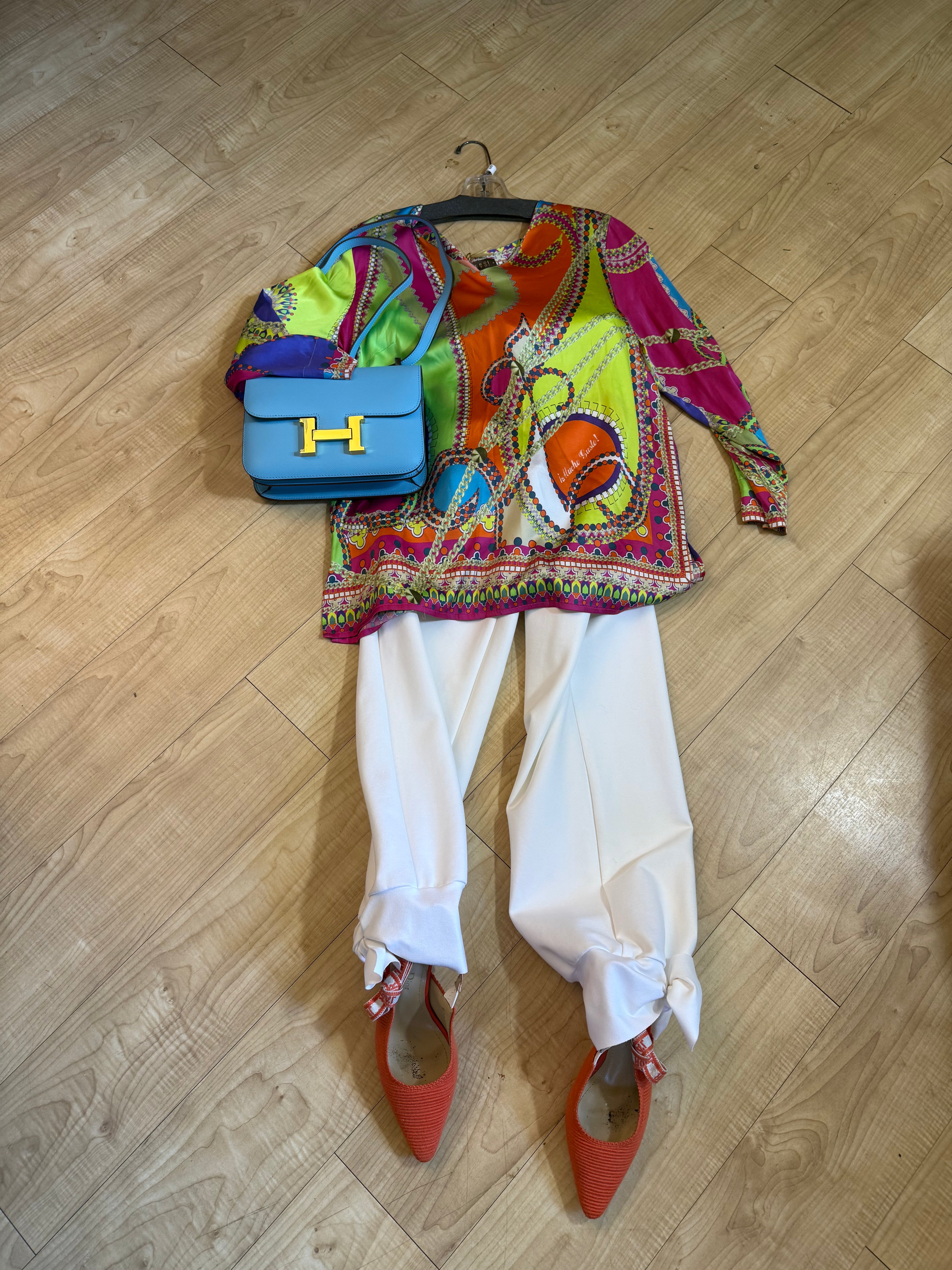 v-neck colorful silk blouse