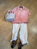 laser cut short sleeve blouse