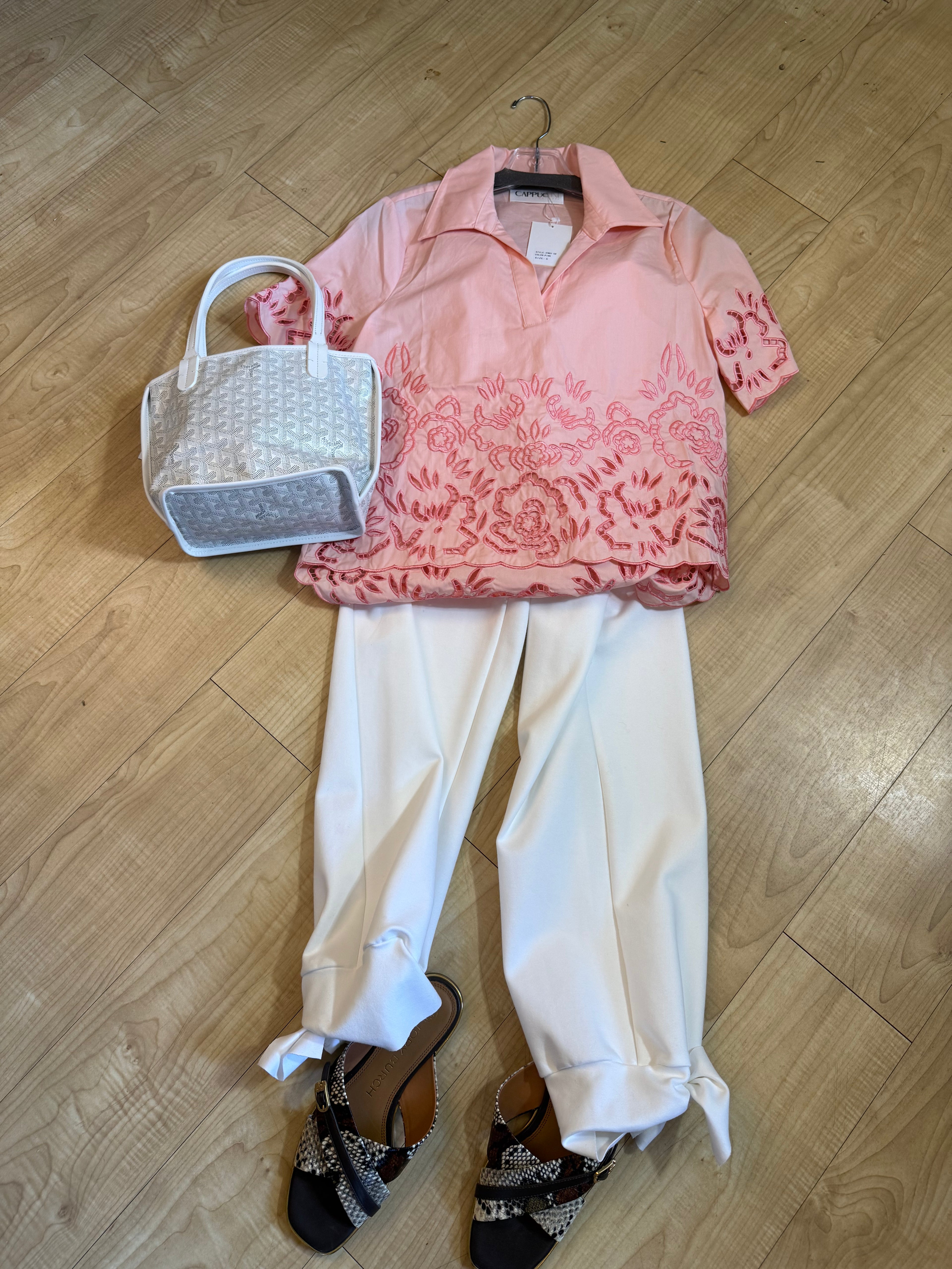 laser cut short sleeve blouse