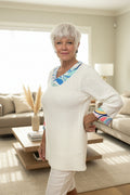 Cotton Knit Sweater with Silk Trim
