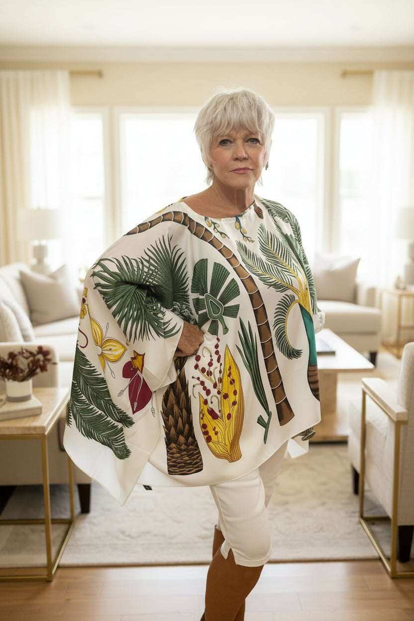 Desert Palm Silk Scarf Blouse