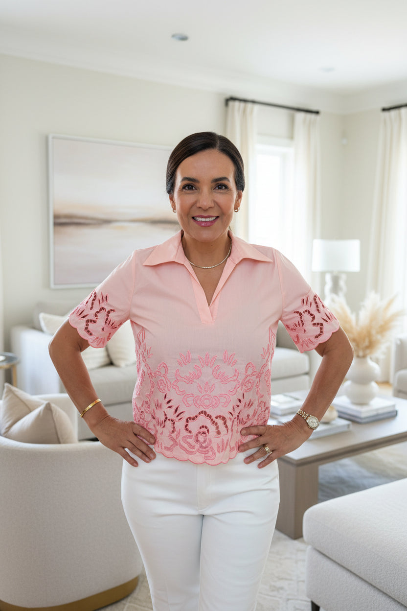 Coral Laser Cut Blouse