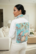 White Denim Jacket With Sea Shells Design