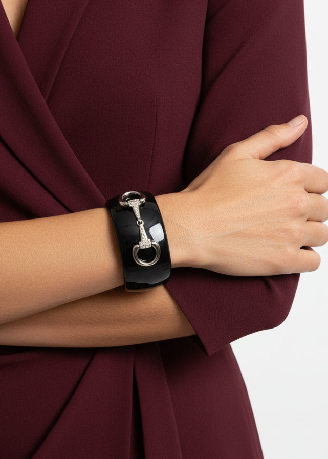 Equestrian Horse Bit CZ Cuff Bracelet